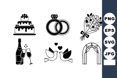 Wedding symbols vector set with cake rings bouquet doves cha Product Image 1