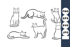 Vector collection of six different cat poses in black and wh Product Image 1