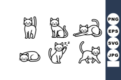 Cute black and white cat line art set with different poses f Product Image 1