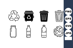 Recycling and waste management icons including bins, bottles Product Image 1