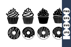 Cupcakes and donuts silhouette vector set for bakery and des Product Image 1