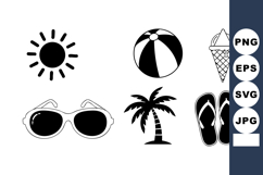 Summer icons vector set featuring sun, beach ball, ice cream Product Image 1