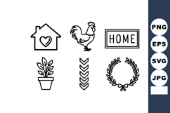 Home and garden icons including house with heart, rooster, h Product Image 1