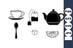 Tea cup teapot lemon slice sugar cube spoon and tea bag vect Product Image 1