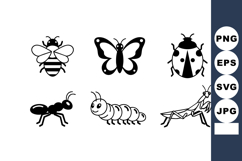 Insect silhouette collection featuring bee butterfly ladybug Product Image 1