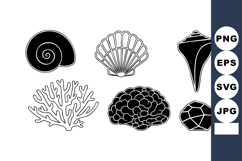 Marine shell and coral vector icons set with diverse ocean s Product Image 1