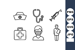 Medical and healthcare icons set including nurse hat, stetho Product Image 1