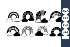 Black and white minimalistic rainbow cloud icons set vector Product Image 1