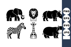 African wildlife vector set featuring elephant lion rhinocer Product Image 1