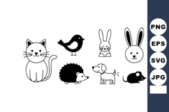 Cute simple black and white vector animal icons including ca Product Image 1