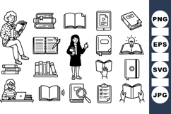 Hand Drawn Educational Book Reading Vector Icons Set Product Image 1