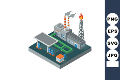 Industrial factory with gas station and burning flare stack Product Image 1