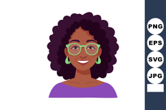 African American woman with curly hair wearing green glasses Product Image 1