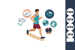 Running man with fitness equipment and health monitoring ico Product Image 1