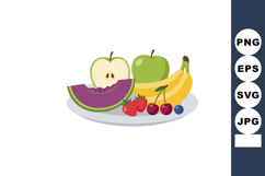 Fresh assorted fruit plate with green apple banana melon str Product Image 1