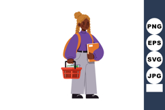 Student carrying orange basket and notebook wearing purple s Product Image 1