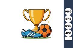 Soccer trophy with blue cleats and orange black soccer ball Product Image 1