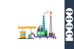 Industrial factory with gas flare and fuel station vector il Product Image 1