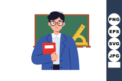 Male teacher holding red book in front of chalkboard with ru Product Image 1