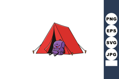 Red camping tent with cute purple backpack sitting outside o Product Image 1