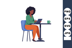 Woman working on tablet at cafe table with cup in casual out Product Image 1
