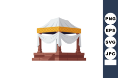 Pavilion with white draped fabric and golden trim on stone p Product Image 1