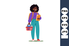 Woman holding shopping basket and book with backpack casual Product Image 1