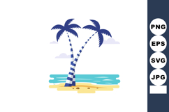 Two striped palm trees on sandy beach with ocean waves and c Product Image 1
