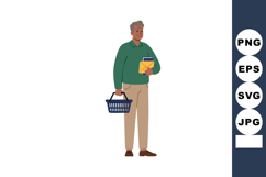 Mature man carrying shopping basket and documents in casual Product Image 1