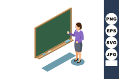 Woman teacher standing near green chalkboard writing with ch Product Image 1