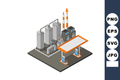 Industrial gas refinery with fuel pumps and chimneys emittin Product Image 1