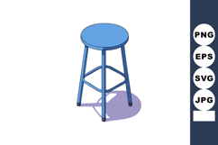 Blue metal stool with round seat and four legs casting shado Product Image 1