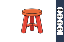 Red wooden stool simple design three legs furniture seat ill Product Image 1