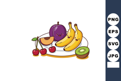 Cute cartoon fruit characters including bananas cherries plu Product Image 1