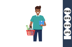 Young man holding shopping basket and gift box smiling casua Product Image 1