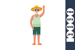 Elderly man waving hand wearing green tank top shorts sungla Product Image 1