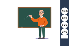 Elderly male teacher pointing at blackboard with chalk in cl Product Image 1
