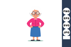 Elderly woman standing with hands on hips wearing pink blous Product Image 1