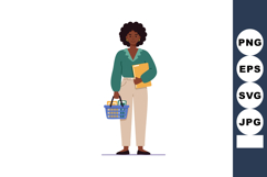 Young woman holding shopping basket and folder in casual out Product Image 1