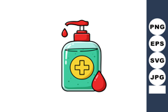 Hand sanitizer bottle with red pump and drops for hygiene an Product Image 1