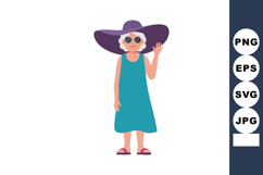 Elderly woman in summer dress with wide brim hat and sunglas Product Image 1