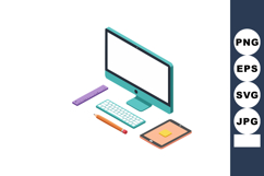Desktop computer with keyboard pencil ruler and tablet vecto Product Image 1