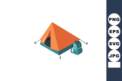 Camping tent with orange roof and blue backpack vector illus Product Image 1