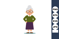 Elderly woman cartoon character with glasses green sweater a Product Image 1