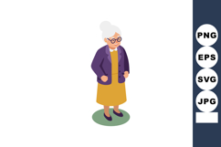 Elderly woman standing with white hair and glasses wearing p Product Image 1