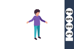 Boy with open arms standing casual pose wearing purple shirt Product Image 1