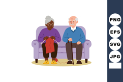 Elderly couple knitting on sofa relaxing at home lifestyle s Product Image 1
