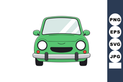 Green cartoon car front view with smiling face vector illust Product Image 1