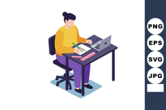 Person Working at Desk Writing Notes Using Laptop and Statio Product Image 1