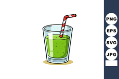 Green smoothie in transparent glass with red striped straw f Product Image 1